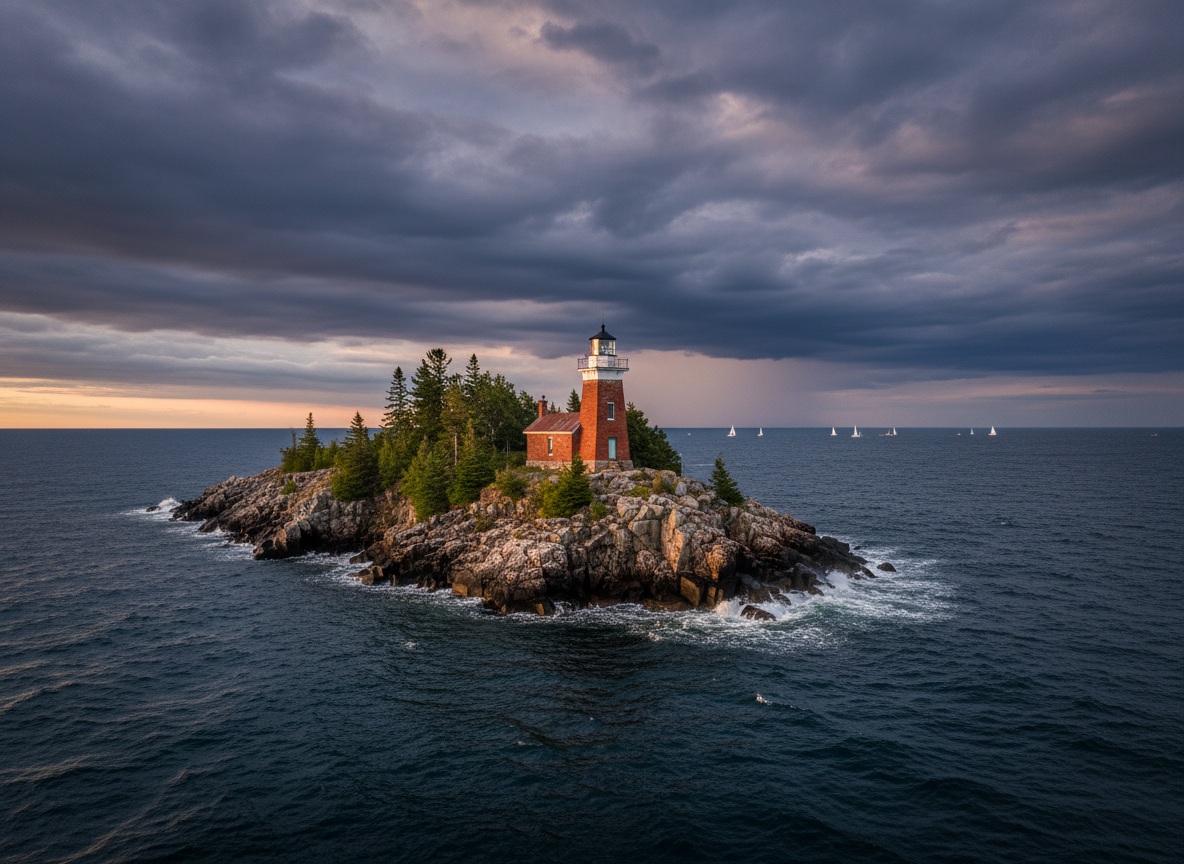 Historic lighthouse in the Apostle Islands on Lake Superior